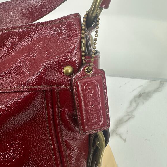 Y2K Coach Shoulder Handbag Zoe Red Patent Leather Authentic E0873-12735 - Picture 6 of 14